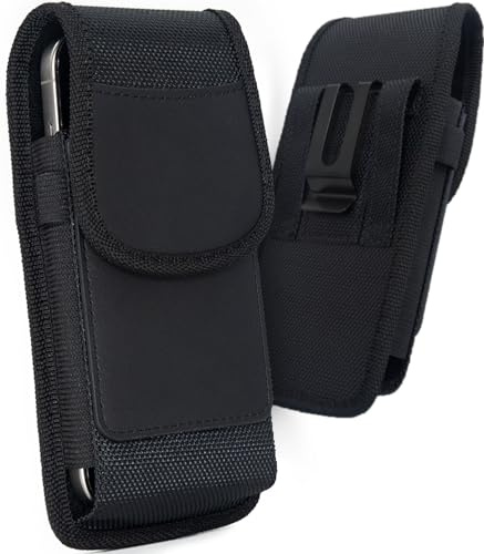 URDIKKG Phone Holster for iPhone 18/17/16/15/14 Pro Max and Plus, L-Black | Magnetic Closure, with Blet Clip and Card Holder, Heavy Duty Nylon Pouch for Everyday Protection