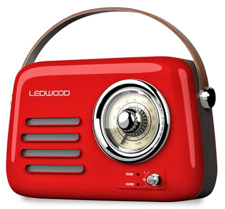 Radio Rétro Portable Ledwood Alma, FM, Bluetooth 5.3 Entrée USB, Puissance 30W - Batterie 3,7V-1500mAh - Retro Vintage - Rouge