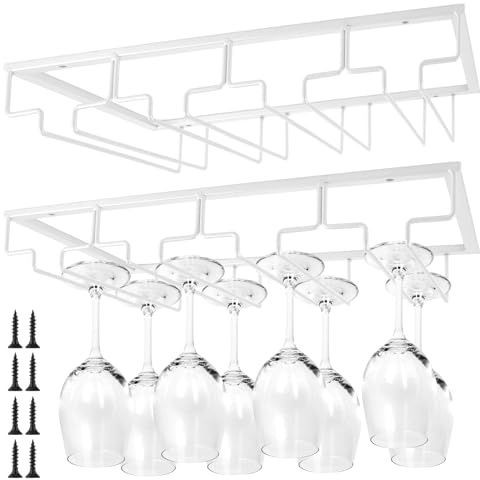 JMIATRY 2 stycken vinglashållare, vinglashållare under skåpet, 4 hyllor metall vinglashållare hängande, vinglashållare för familj restaurang hotell bar (41 x 23,5 x 6 cm, vit)