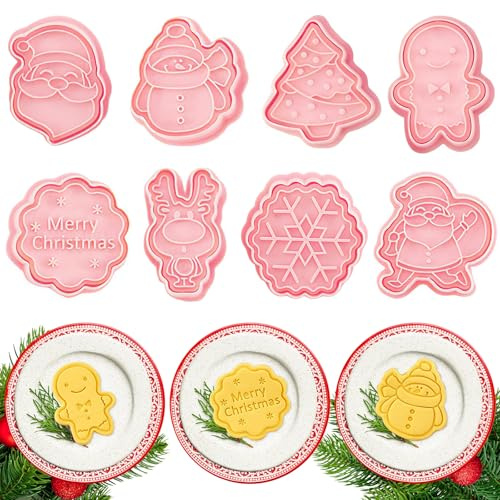 8 Pezzi Stampini Biscotti Natale Pressable, FUKPO Formine per Taglia Biscotti Natalizi Plastica 3D, Stampo Forme Stampi Biscotto Torta Tagliabiscotti Natale Fiocco di Neve Renna Albero di Natalizie