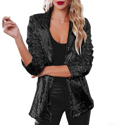 Chaqueta blazer de lentejuelas para mujer, manga larga, estilo cárdigan, ropa de abrigo para otoño e invierno, fiesta y salida nocturna