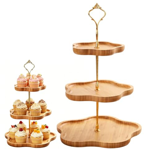 MIULEE UIPI våningar 3 våningar, cupcake-stativ i trä, cupcake-stativ med metallhandtag, fruktvåning 3 våningar, tårtställ för födelsedag, eftermiddagste, fest, bröllop