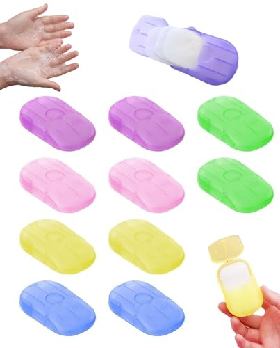 MenYiYDS 10 piezas Hojas de Jabón – jabón de manos, Papel de Jabón, Mini Jabón de Papel portátil para Viajes Camping Lavado de Manos Actividades al Aire Libre, bolsas de sabão