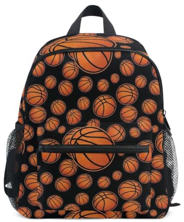 Småbarnsryggsäck för flickor pojkar, orange basket svart skolväska för barn, Orange basketboll svart, Small, Coola ryggsäckar för fotboll | för 3-8 år, lätta, barnryggsäckar med namnbricka