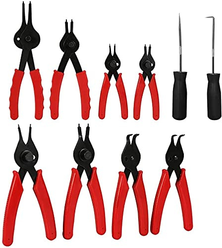 Snap Ring Pliers Set, 11pcs Heavy Duty Circlip Plier Snap Ring Plier External Internal Kit Retaining Snap Ring and Circlip Removal Tools for Automobiles Lawnmowers and Farm Equipment Maintenance