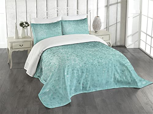 ABAKUHAUS Türkis Tagesdecke Set, Tupfen-Mosaik, Set mit Kissenbezügen Romantischer Stil, für Doppelbetten 220 x 220 cm, Teal Türkis Seafoam