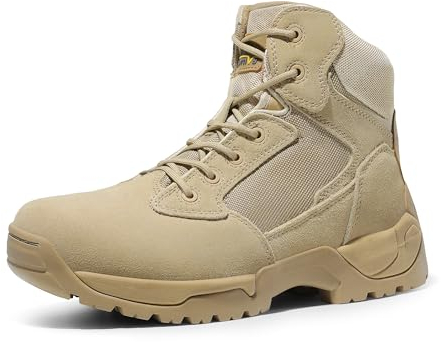NORTIV 8 Herren Militärstiefel Einsatzstiefel mit Reißverschluss Taktische Boot Security Stiefel Kampfstiefel Springerstiefel Armee Outdoor Trekking Schuhe,Size 46,Sand,ALLOY