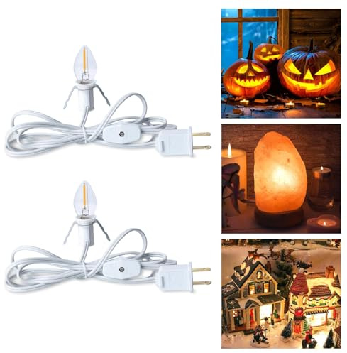 Brightown Accessory Cord with LED Bulb - 6ft Cord with On/Off Switch for Night Lights, Halloween Pumpkin, Blow Mold, Christmas Village House, Holiday Ceramic Trees, Craft Projects, 2 Pack
