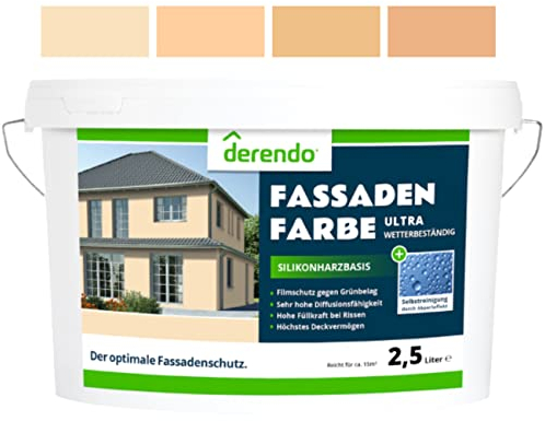 derendo Silikonharz Fassadenfarbe terracotta mit ULTRA Wetterschutz, 2,5l Abperleffekt wie beim Lotus Blatt, inkl. Schutz vor Verunreinigungen durch hochwertige Silikonharz-Beschichtung, (Biscuit)