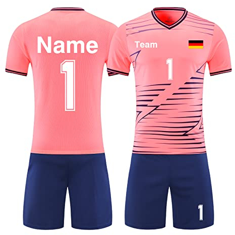 HDSD Personalisiertes Trikot Kinder Erwachsene Fussball Trikots & Shorts mit GRATIS Name + Nummer Team Logo Fußballtrikot (rosa)