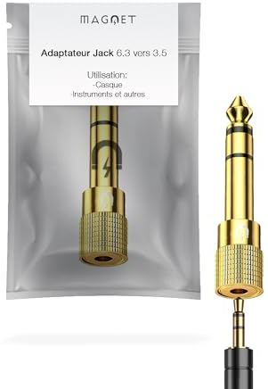Magnet - Adattatore per cuffie da 3,5 mm femmina a 6,35 mm maschio, ausiliario stereo placcato oro da 6,35 mm a 3,5 mm per pianoforte digitale, tastiera, mixer