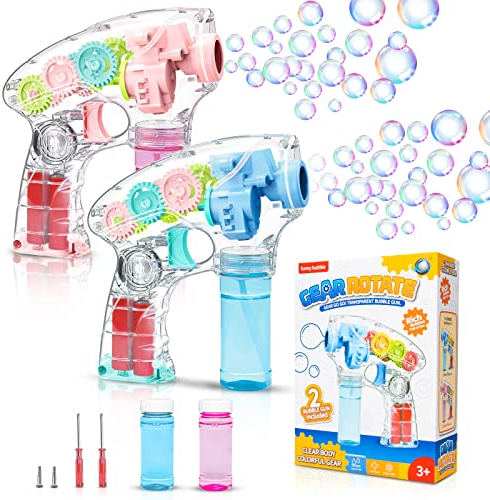 Panacare Seifenblasenpistole, Seifenblasenmaschine für Kinder 1500+ Blasen pro Minute mit Seifenblasenlösung*2, Bubble Gun Blasenspielzeug für Kinder/Geburtstag/Party, Blasenmaschine 2PCS