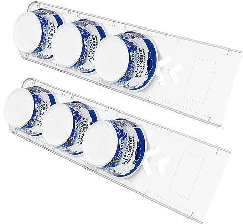 Sophico Yogurt Organizer for Fridge, 4 Capacity Yogurt Sliders for Refrigerator, Yogurt Holder with Adhesive Tapes for 3.75 Inch Yogurt, Greek and Vegan Yogurt (Transparent,2 Pack)