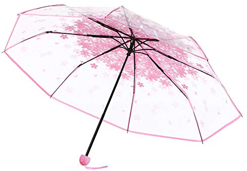 Regenschirm 3 klar, klar Regenschirm Falten Sie Ihre Ausrüstung Damen Stockschirm Mit Holzgriff