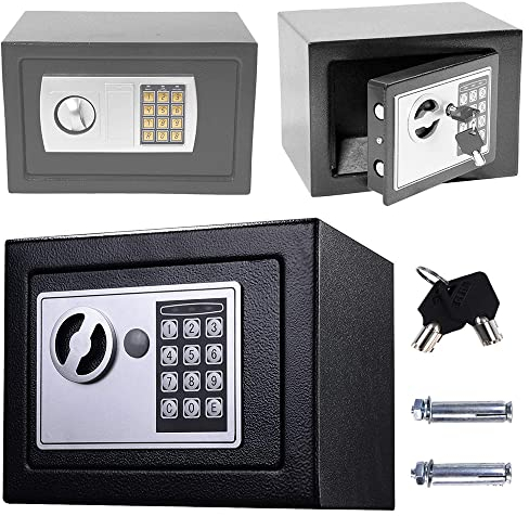 Tresor mit Schlüssel und Zifferntastatur, Schwarz Elektronischer Safe, 4.6L Hochsicherheits-Kompakttresor, Wasserdicht Geldkoffer,für Hause Büro Hotel Business Schmuck Pistole Bargeld Lagerung