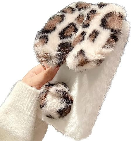 Nadoli Kaninfodral för iPhone 11 Pro Max, vinter, plysch, kaninöra, fuskpäls, mjukt, fodral, flexibelt för kvinnor, flickor, 3D-figur, fluffigt lurvigt stötfångarfodral