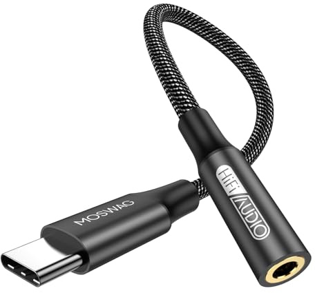 MOSWAG Adattatore per Cuffie USB C a 3.5 mm con DAC Integrato,Adattatore USB C Jack con Dongle Aux Compatibile con iPhone 17 Pro Max Air Samsung Galaxy S26 S25 S24 XIAOMI Google Pixel
