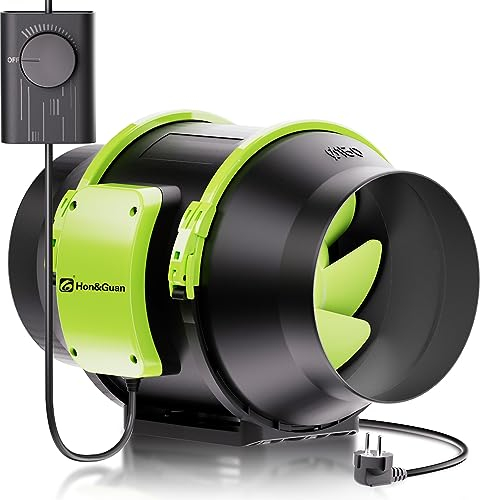 Hon&Guan Rohrventilator 150mm Leise mit Drehzahlregler, Rohrlüfter Rauchabsaugung IP44-Schutzklasse mit EU-Stecker, Badlüfter Absaugung ventilator für Lasergraviermaschinen Airing