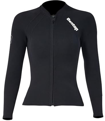 Owntop Giacca da Muta per Donne - Top Muta in Neoprene 2mm a Maniche Lunghe con Zip Frontale per Immersioni Surf Snorkeling Nuoto, Donna Nero XL