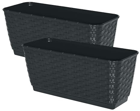 Spetebo Balkon Blumenkasten mit Halterung und Bewässerungssystem - 2 Stück in 40 cm - Kunststoff Geländer Pflanztopf in anthrazit - Pflanzkasten Blumentopf zum Einhängen mit Bewässerungsboden