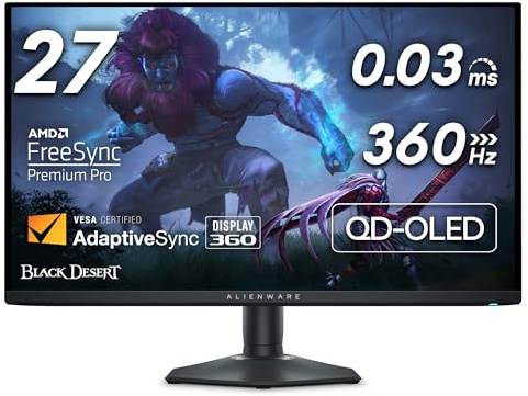 Alienware AW2725DF - OLED Gaming Monitor - 26.7 Quantom-Dot WQHD (2560 x 1440) 360Hz 0.03Ms Display, AMD FreeSync Premium Pro, HDMI/DP/USB 3.2 Gen1, Height/Tilt Adjustment