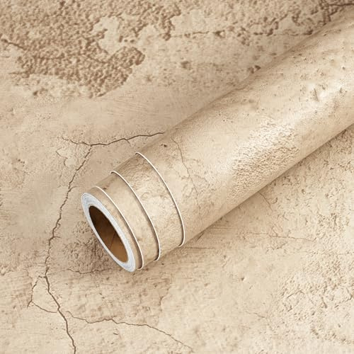 Livelynine Guldklistrande Tapeter Beige Väggpapper Betongeffekt Köksbänkskiva Vinylfolie Värmebeständigt Kontaktpapper Självhäftande