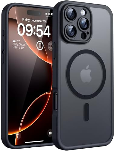 TOCOL für iPhone 16 Pro Max Hülle 6,9 Zoll, Kompatibel mit MagSafe, Vollständiger Kameraschutz, Eingebauter Magnetring, Stoßfest Kratzfest Transluzente Handyhülle für iPhone 16 Pro Max Case, Schwarz