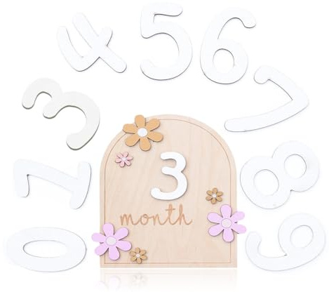 MIRKUZI Álbumes de recuerdos Tarjeta de hito de madera para bebé de 0 a 12 meses, tarjeta de madera mensual para bebé, tablón de anuncios para bebé, registro de crecimiento del bebé