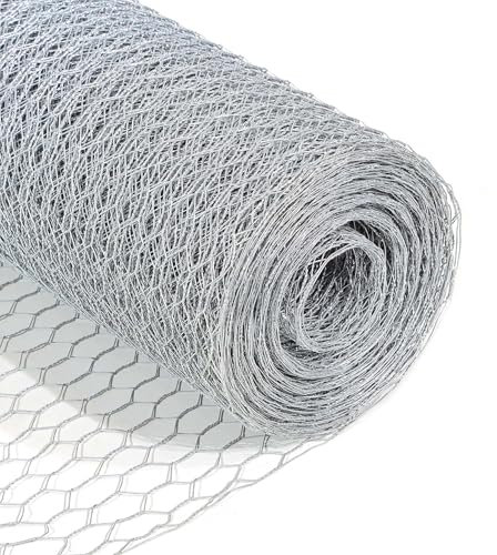 Wiltec Volierendraht 10 x 1 m, Hasendraht mit 25 mm Maschenweite, Sechseckgeflecht Stahl verzinkt, wetterfester Hühnerdraht für Gehege