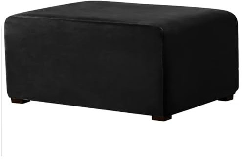 KJEKT Ottoman Cover Square Large Ottoman Slipcover Stretch Footrest Stool Covers Furniture Protectors Jacquard Fabric with Elastic Band,Black,S