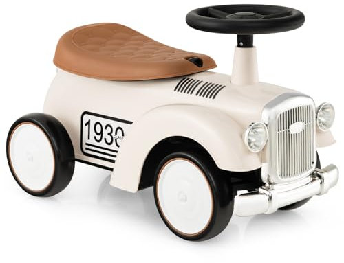 COSTWAY Rutschauto, Rutschfahrzeug mit Stauraum & Kippschutz, Kinderfahrzeug mit Lenkrad & Sound, Rutscher Auto für Kinder ab 1 Jahr, 58 x 27 x 34 cm (Weiß)
