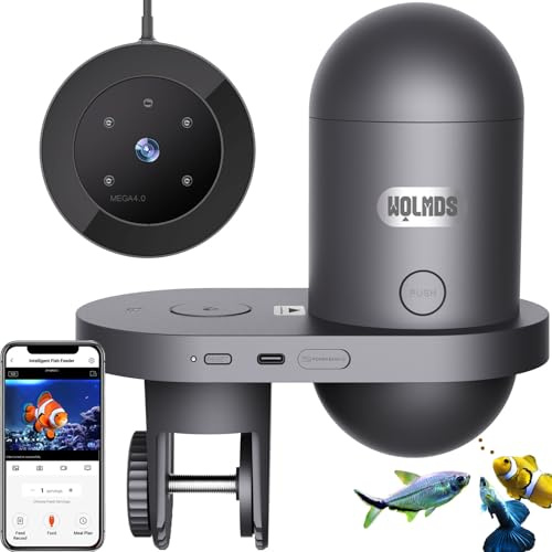 Mangeoire pour Poissons automatiques - Distributeur Automatique de Nourriture WOLMDS avec Caméra 2.5K et Contrôle WiFi/App, 230ml Étanche pour Vacances, Alimentation Précise et Facile (Dark Grey)