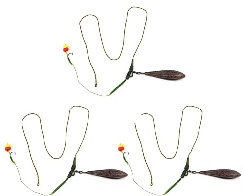 Lot de 3 bas de ligne de pêche à la carpe avec plombs en caoutchouc anti-enchevêtrement, émerillons à changement rapide
