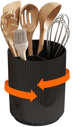 Lifewit Soporte para utensilios de cocina, giratorio para utensilios de cocina, 15 x 19 cm, soporte para utensilios con separador de compartimentos extraíble, cesta para cubiertos con agujeros de