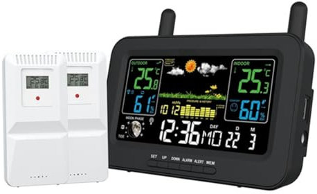 Koolenry Multi-Function Color Screen Digital Weather Station Weather Station Radio Clock with Wireless Outdoor Sensor UK Plug Black