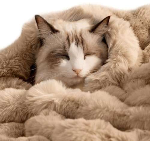 SOMAHE Soft Faux Fur Cat Blanket, Washable, Small 22x18 Latte Coffee