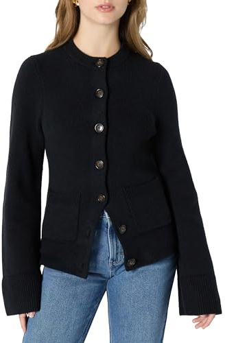 Amazon Essentials Cardigan à Manches Longues et Évasées, Taille Ajustée et Coupe Classique Femme, Noir, M
