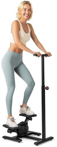 COSTWAY Stepper med styre, fitnesskropp med justerbart motstånd och LCD-display, trappklättrare med höjdjusterbart handtag, stegmaskin för hem kontor gym