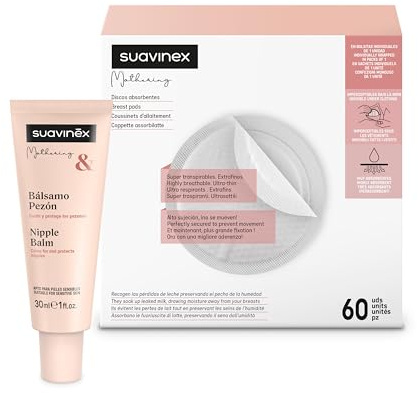 Suavinex, Pack Discos de Lactancia 60 uds. Finos, Súper Absorbentes y Transpirables + Crema Pezones, Lanolina Ultra Pura, Hidrata, Evita Sequedad y Grietas, Apta Pieles Sensibles, 100% Origen Natural