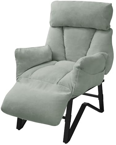 ML-Design Relaxsessel Grau-Grün, Sessel Wohnzimmer Leinenbezug, Fernsehsessel verstellbar mit Armlehnen, Fußstütze, Seitentaschen, Loungesessel gepolstert Ohrensessel Liegesessel Lesesessel Ruhesessel