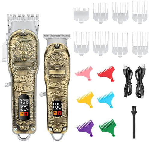Cortapelos para hombres profesionales, juego de cortadoras y recortadoras eléctricas inalámbricas de 7500 RPM con batería de larga duración, 14 peines guía, kit de corte de pelo recargable por USB