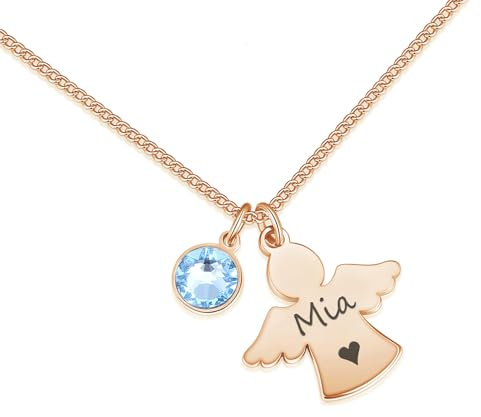 XFSRG Collier Acier Inoxydable Femme Pendentif Ange Chaine Or Rose Femme Bijoux Élégant Cadeau Anniversaire Pierre Précieuse