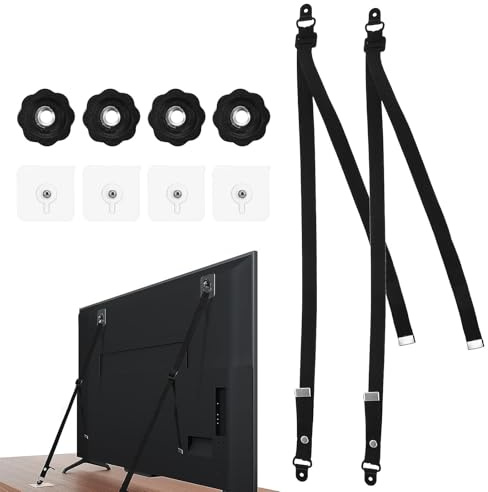Adjustable Tv Safety Straps High Strength Fabric Black | Tip-over Prevention for Furniture and Tv, Home or Office Use, Baby Safety Strap Lock Kit