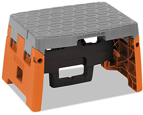 One-Step Folding Step Stool, 300 lb, 8 1/2 Working Height, Orange/Gray