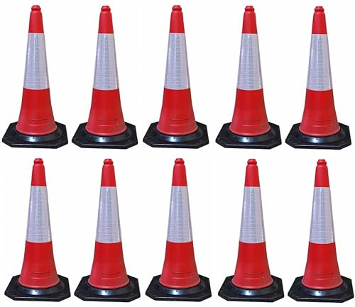 FERRETELIX® 10 UND Cono de Señalización con Base de Goma 75 cm – Reflectante de 32 cms, Base 38x38 cm – Peso 2,75 kg – Fabricado con Material Reciclado (10)