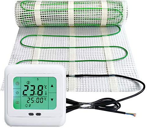 Calefacción eléctrica de suelo radiante, 200 W por m², termostato táctil, color blanco, tecnología TWIN JWS diferentes tamaños, tamaño (m²): 5 m²