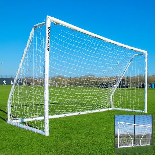 QuickPlay Q-Fold Match Folding Soccer Goals for Backyard - All-Weather uPVC Training Goals for Kids and Youth - Portable Fast-Fold Soccer Goal Nets for Practice and Small-Sided Games