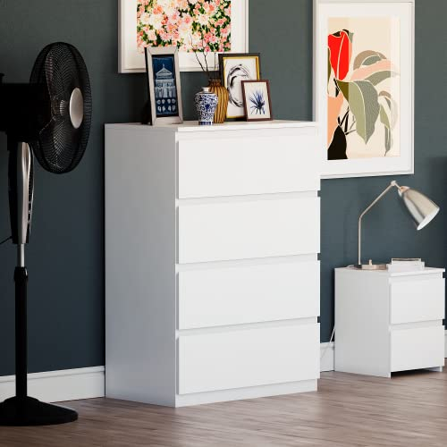 Vida Designs Denver 4 Drawer Chest of Drawers White – Modern Wooden Storage Unit