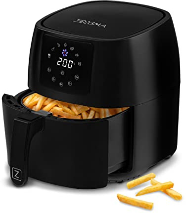 ZEEGMA Knapper Pro Friggitrice ad Aria 1400W Temperatura 60-200°C Tempo di riscaldamento 60s Grande Cestello e ciotola 4.5L Rivestimento in teflon 8 programmi Lavabile in lavastoviglie Timer