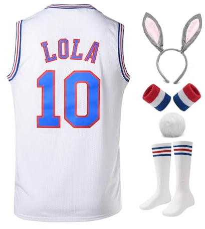 Herren Basketball Trikots #10 Lola #1 Bugs Space Movie Sport Shirts 90er Jahre Hiphop Party Kleidung Weiß, Weiß #10, Mittel